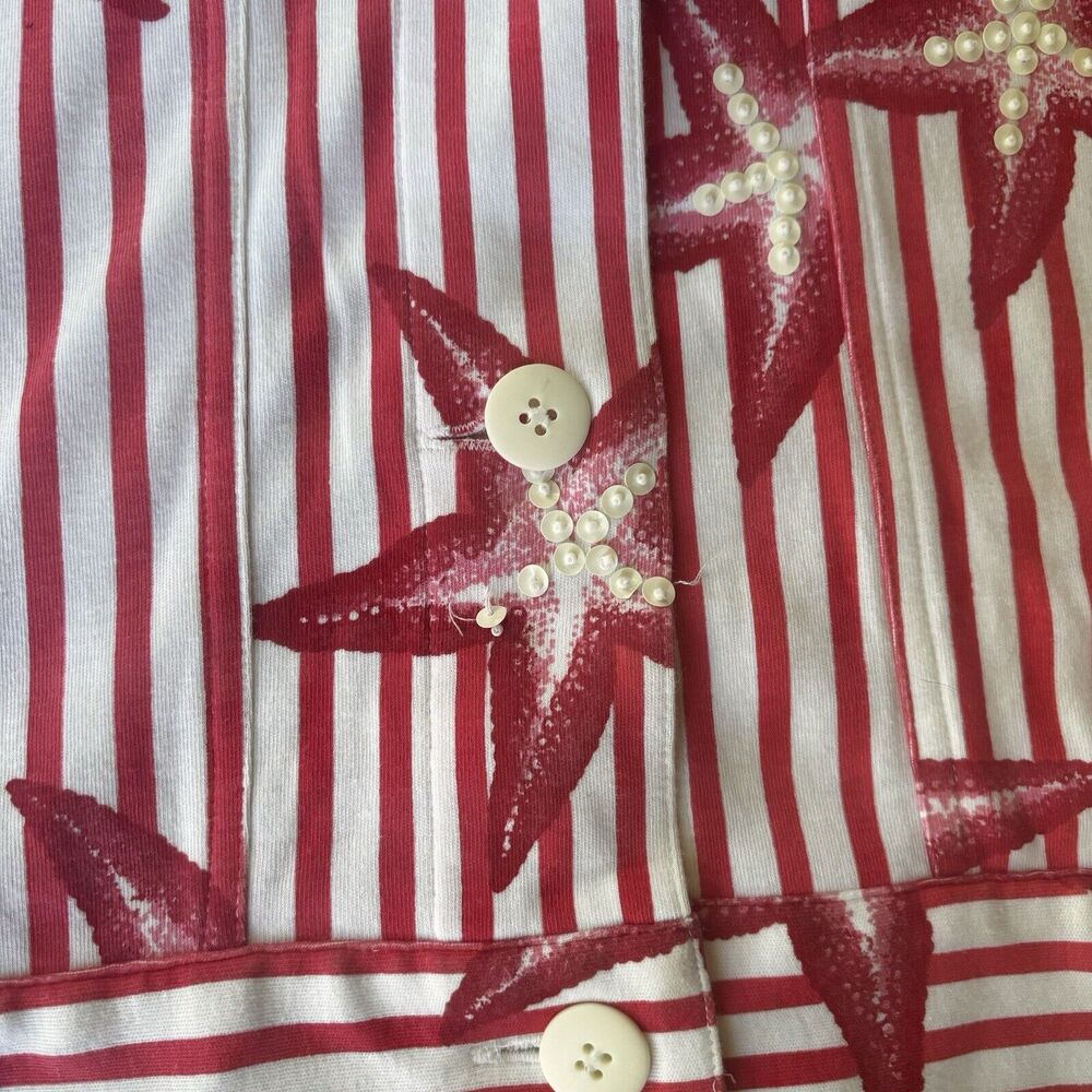 Vintage Outlander Plus Size 1x Women Button Up Top Jacket Red White Starfish - Picture 2 of 10